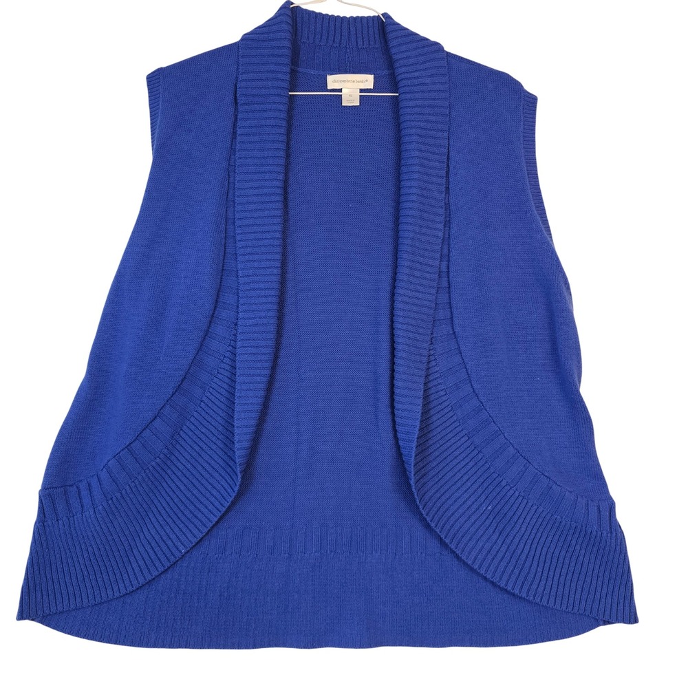 Christopher & Banks Royal Blue Open Front Ribbed Knit Cardigan Vest XL